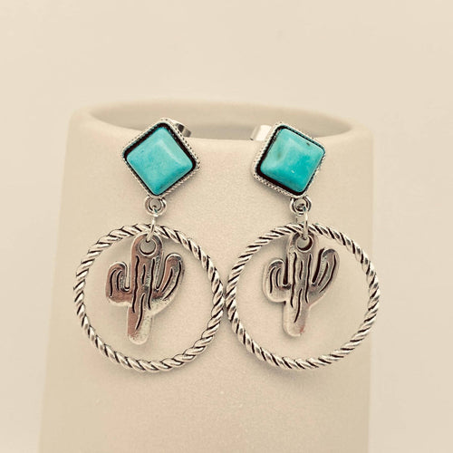 Western Style Cactus Pendant Post Earrings - WJ: Cactus