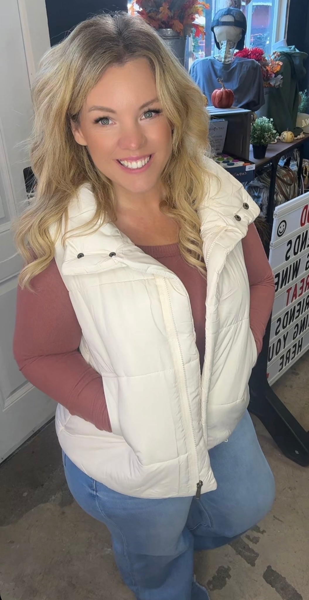 Classy Cream Puffer Vest