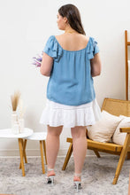 CURVY CHAMBRAY RUFFLE TOP